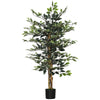 HOMCOM 4.3FT Artificial Ficus Tree, Fake Tree with Leaves, Faux Plant in Nursery Pot for Indoor and Outdoor Decoration