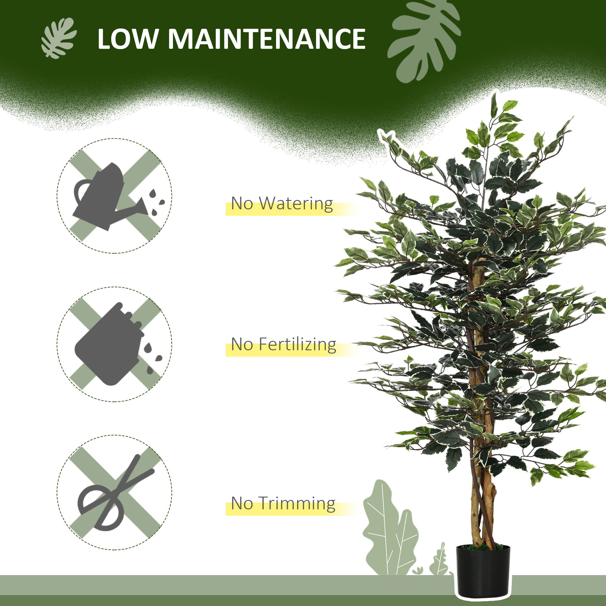 HOMCOM 4.3FT Artificial Ficus Tree, Fake Tree with Leaves, Faux Plant in Nursery Pot for Indoor and Outdoor Decoration