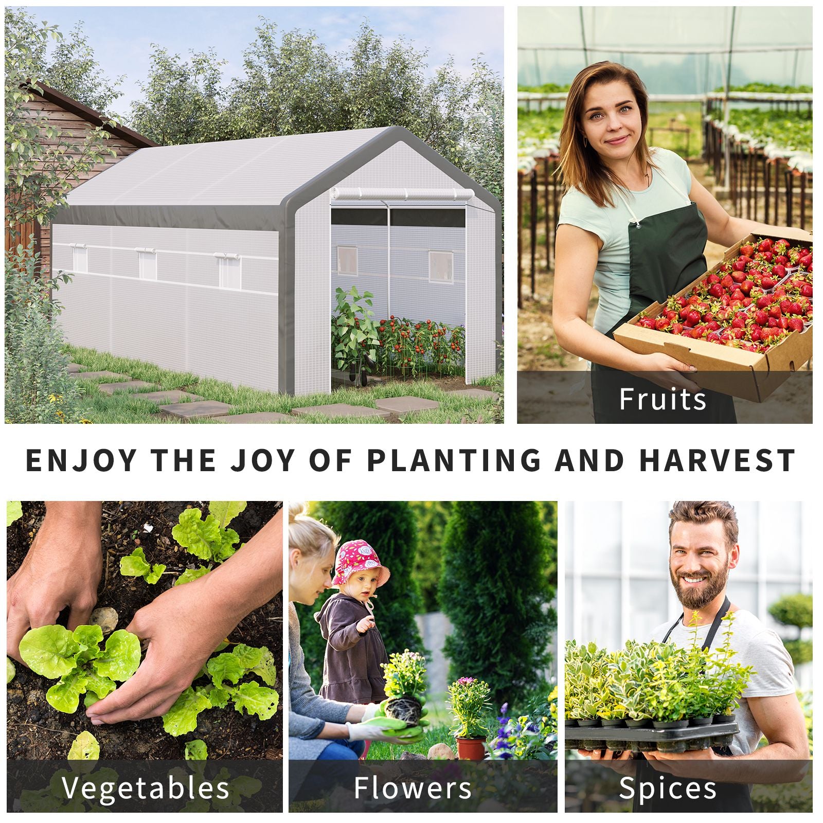 Outsunny 20' x 10' x 9' Walk-in Greenhouse with Roll Up Doors & 6 Windows Plant Growth Warm House Outdoor, PE Cover, White
