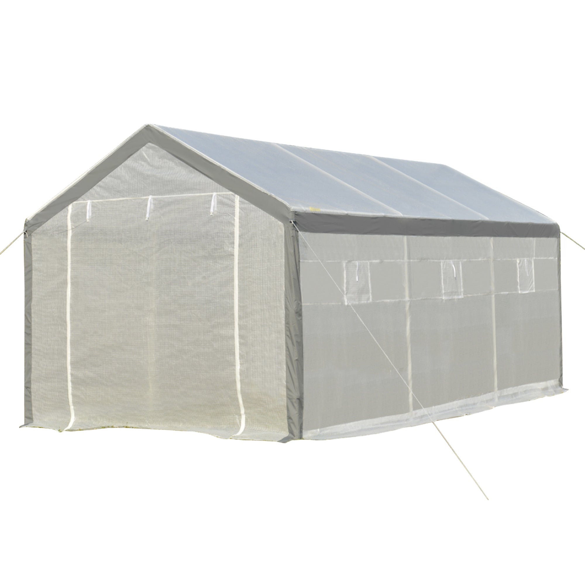 Outsunny 20' x 10' x 9' Walk-in Greenhouse with Roll Up Doors & 6 Windows Plant Growth Warm House Outdoor, PE Cover, White