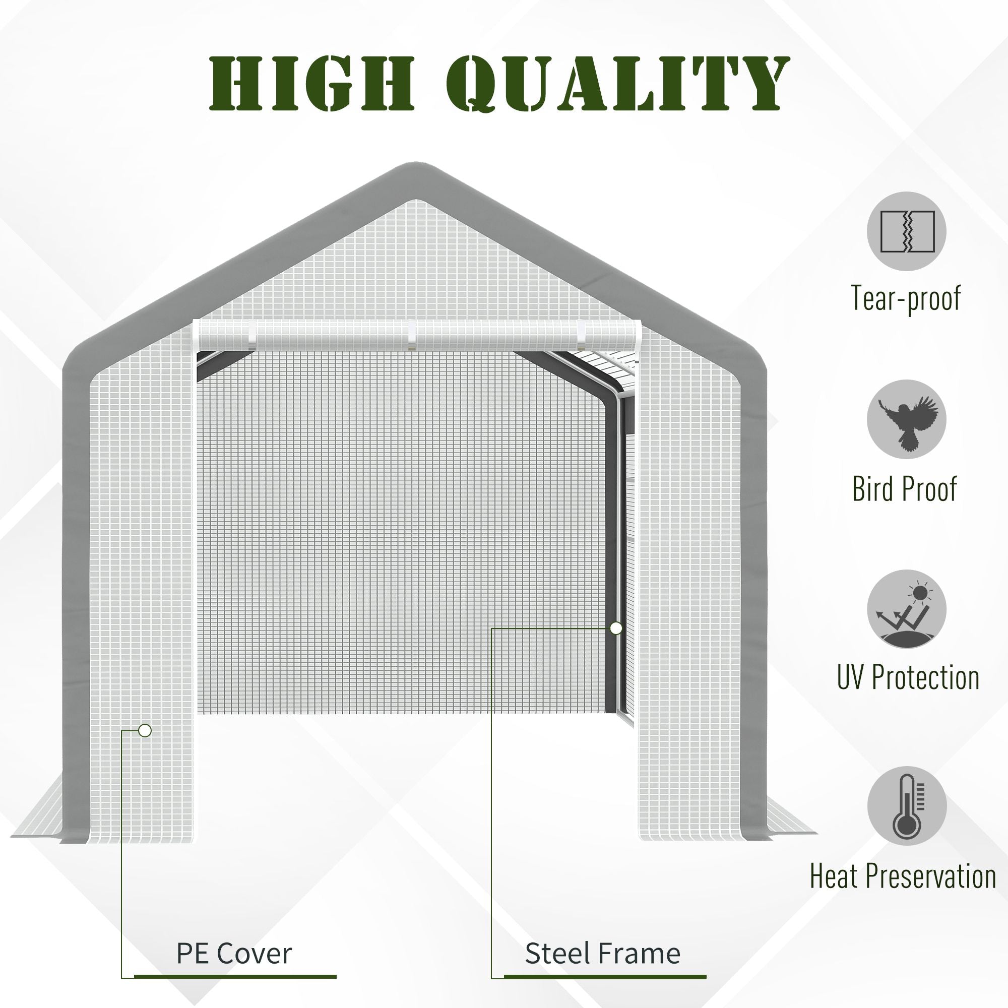 Outsunny 20' x 10' x 9' Walk-in Greenhouse with Roll Up Doors & 6 Windows Plant Growth Warm House Outdoor, PE Cover, White