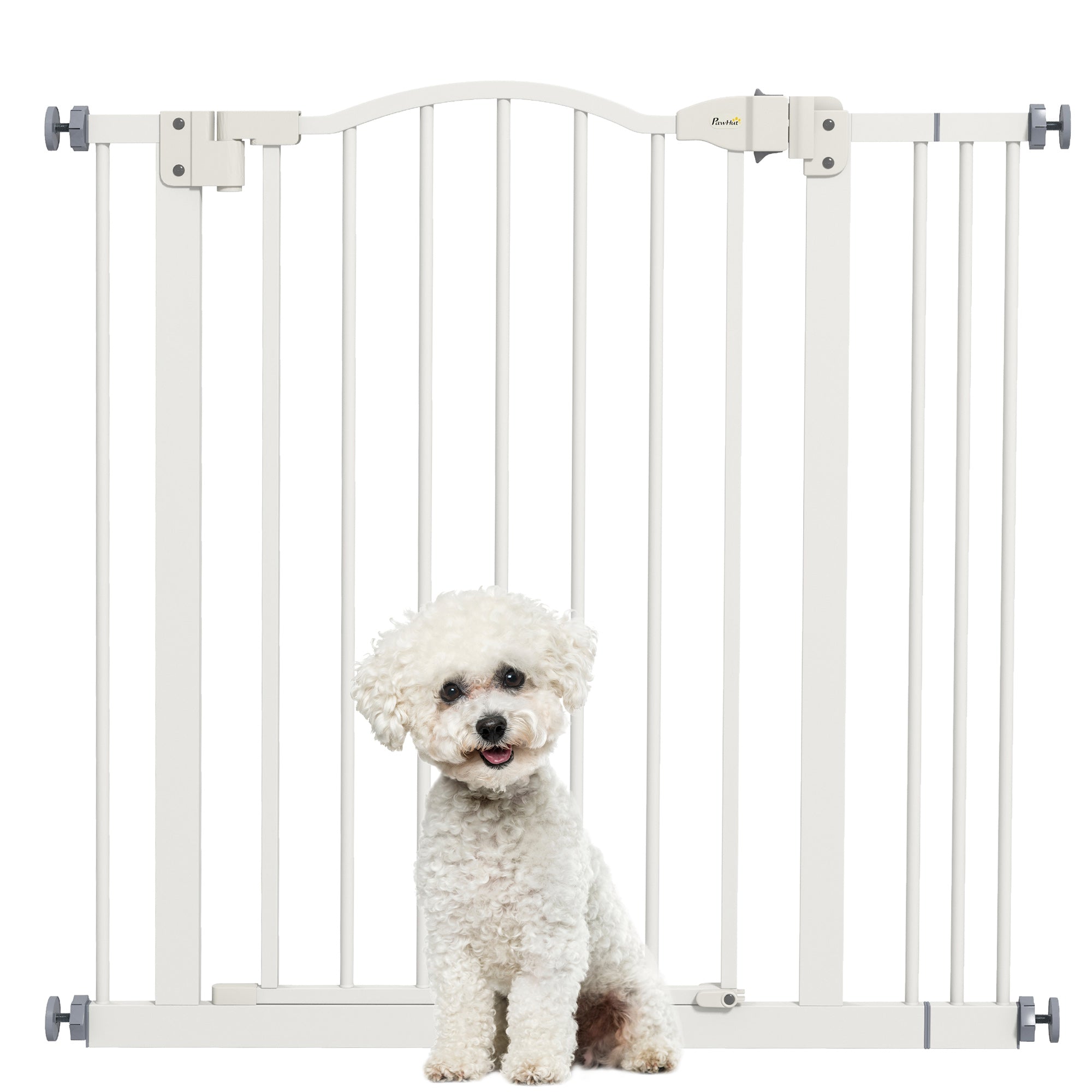 PawHut Pressure Fit Dog Stair Gate No Drilling Safety Gate Auto Close for Doorways, Hallways, 74-87cm Adjustable, 78cm Tall, White
