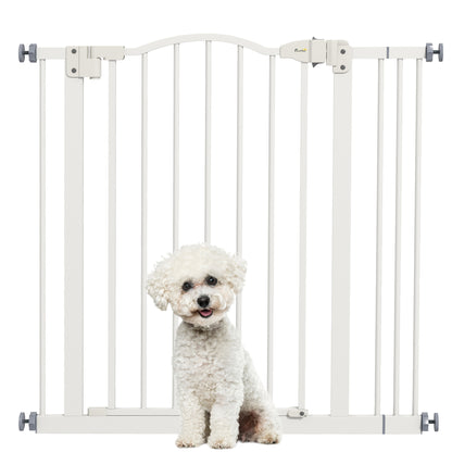 PawHut Pressure Fit Dog Stair Gate No Drilling Safety Gate Auto Close for Doorways, Hallways, 74-87cm Adjustable, 78cm Tall, White