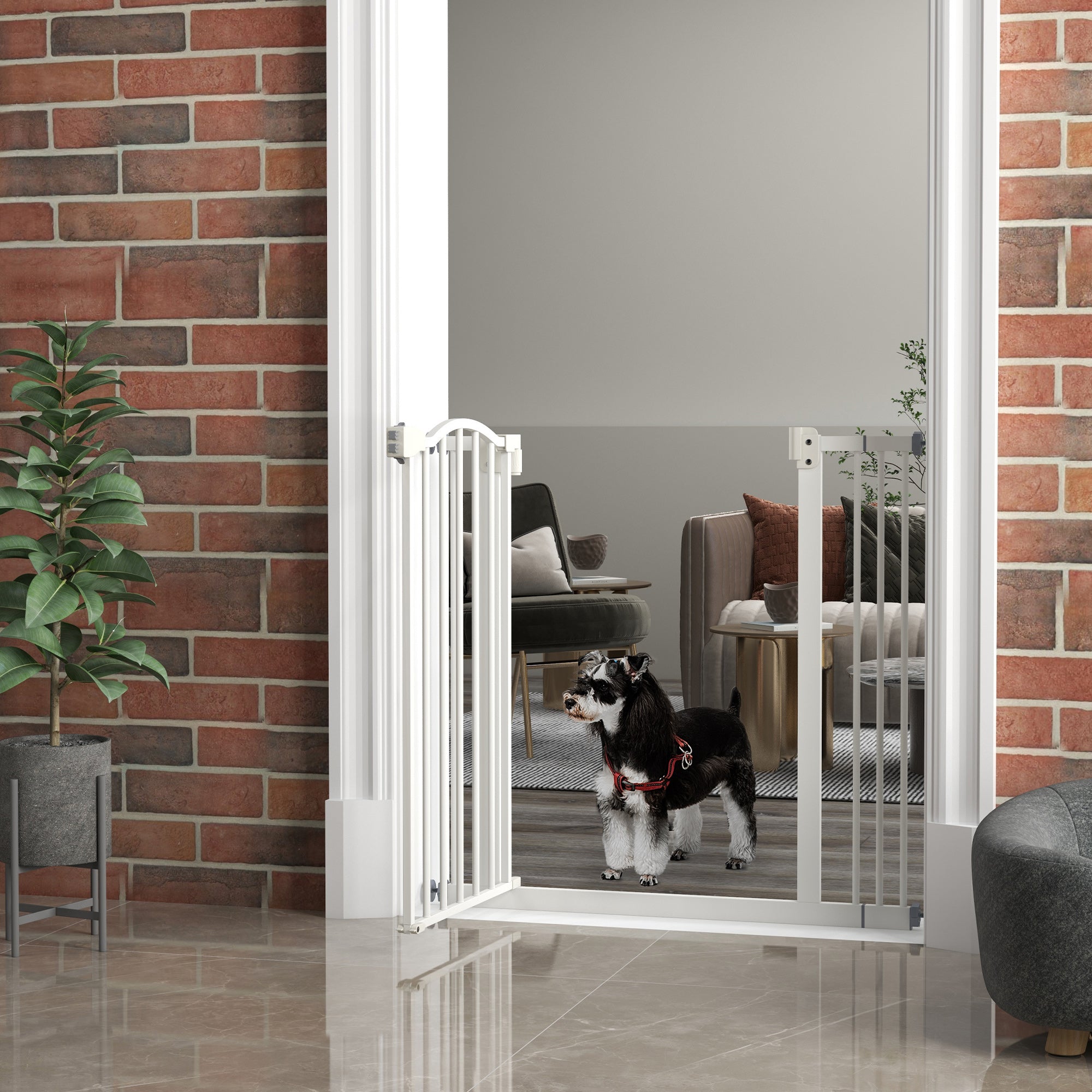 PawHut Pressure Fit Dog Stair Gate No Drilling Safety Gate Auto Close for Doorways, Hallways, 74-87cm Adjustable, 78cm Tall, White