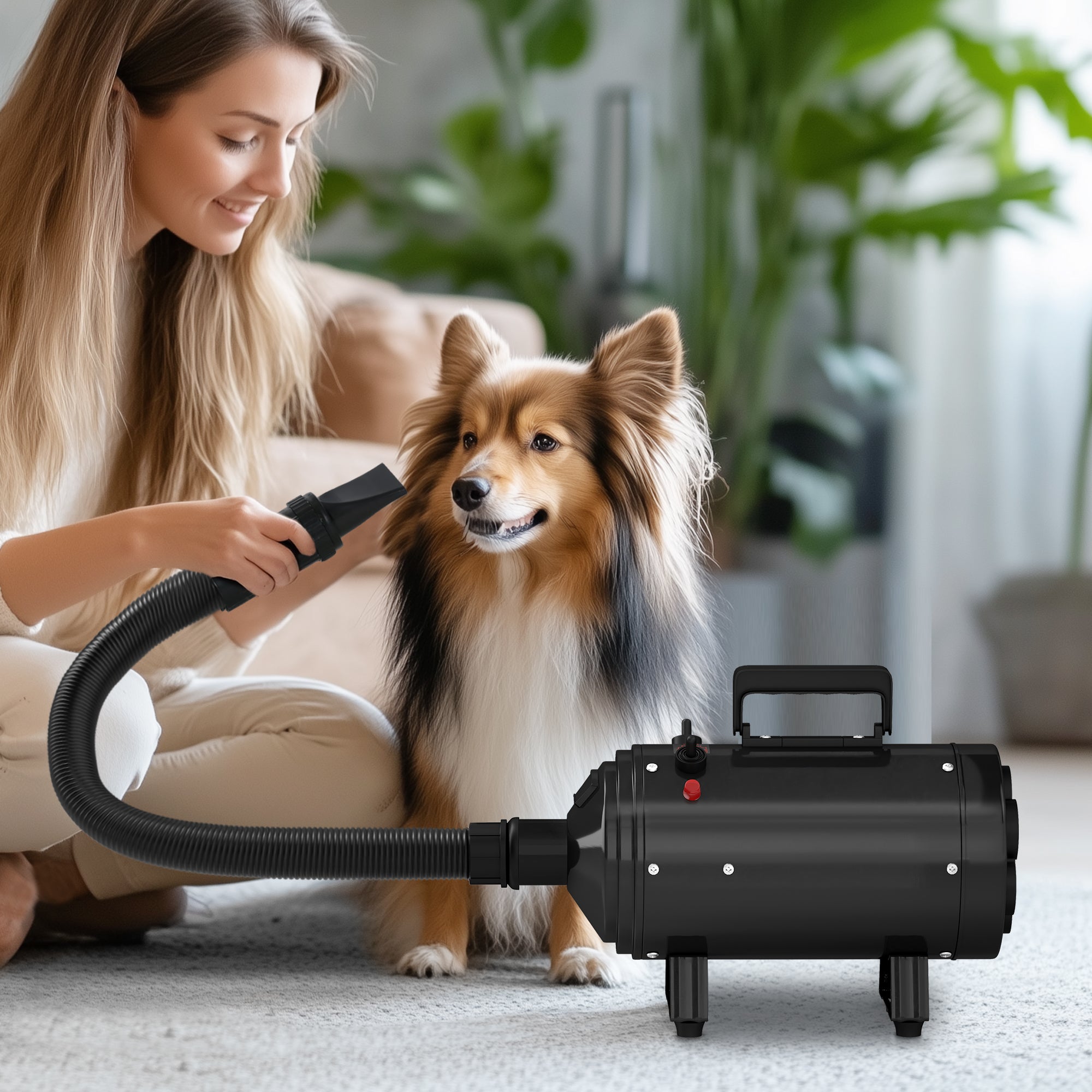 PawHut Dog Hair Dryer, 2200W Pet Grooming Hair Dryer with Adjustable Temperature & Velocity, Professional Low Noise Dog Blaster with 3 Different Nozzles, Black