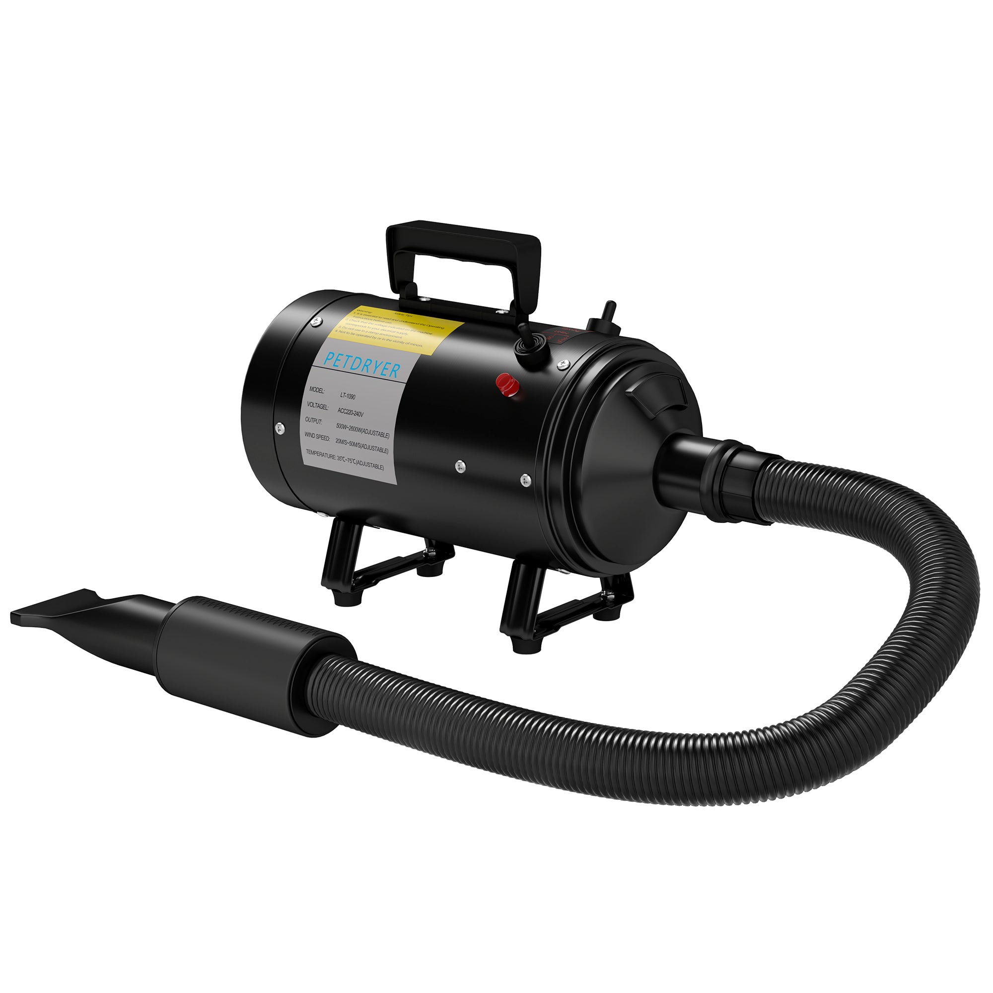 PawHut Dog Hair Dryer, 2200W Pet Grooming Hair Dryer with Adjustable Temperature & Velocity, Professional Low Noise Dog Blaster with 3 Different Nozzles, Black