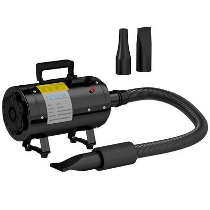 PawHut Dog Hair Dryer, 2200W Pet Grooming Hair Dryer with Adjustable Temperature & Velocity, Professional Low Noise Dog Blaster with 3 Different Nozzles, Black