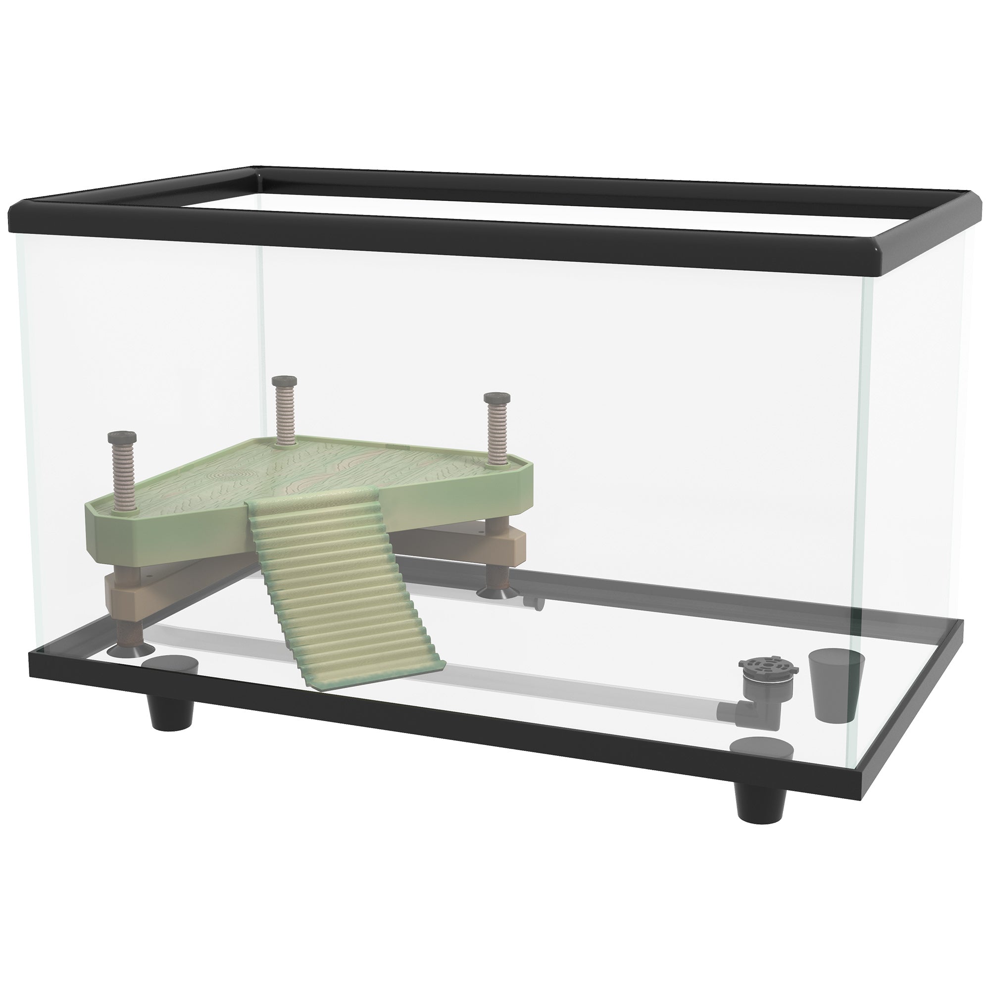 PawHut Turtle Tank, 28L Glass Turtle Aquarium with Basking Platform, Ramp, Easy Drainage, Strip Patch Thermometer, for Small Turtles, 45 x 25 x 29cm
