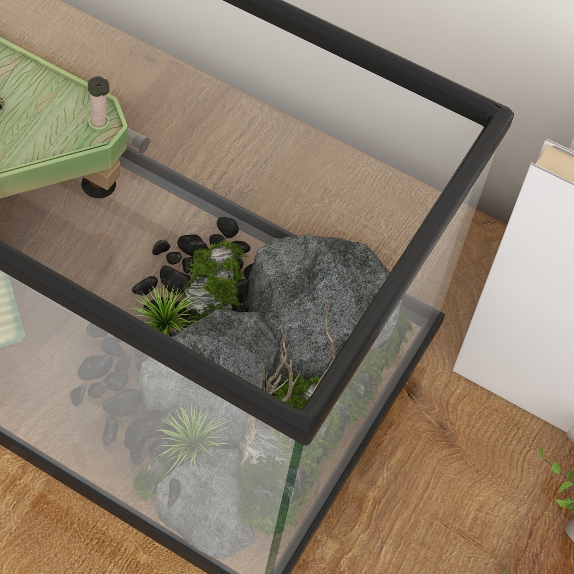 PawHut Turtle Tank, 28L Glass Turtle Aquarium with Basking Platform, Ramp, Easy Drainage, Strip Patch Thermometer, for Small Turtles, 45 x 25 x 29cm