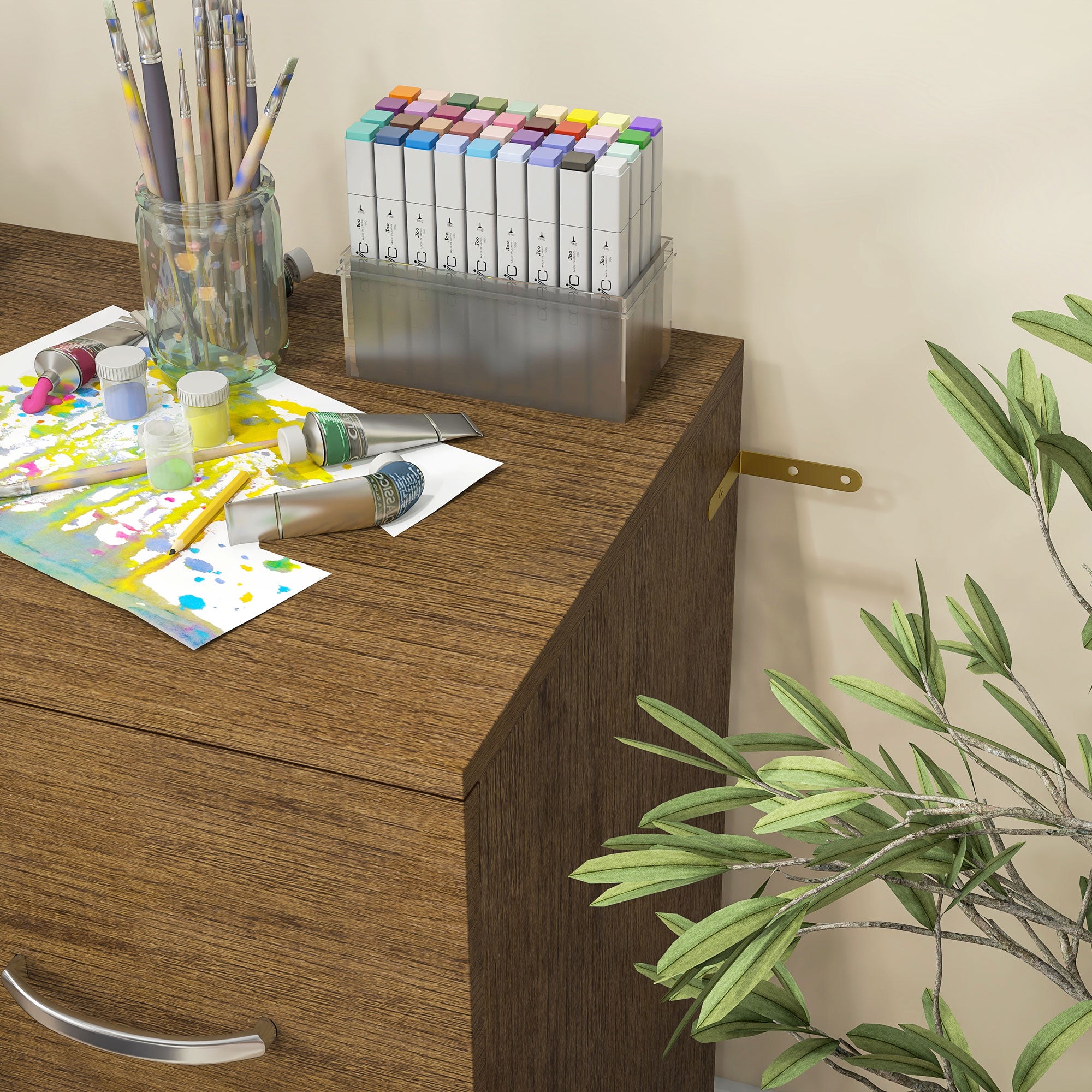 Vinsetto 2-Drawer Lateral Filing Cabinet with Lock, File Cabinet with Hanging Bar for Letter Size, Home Office, Light Brown