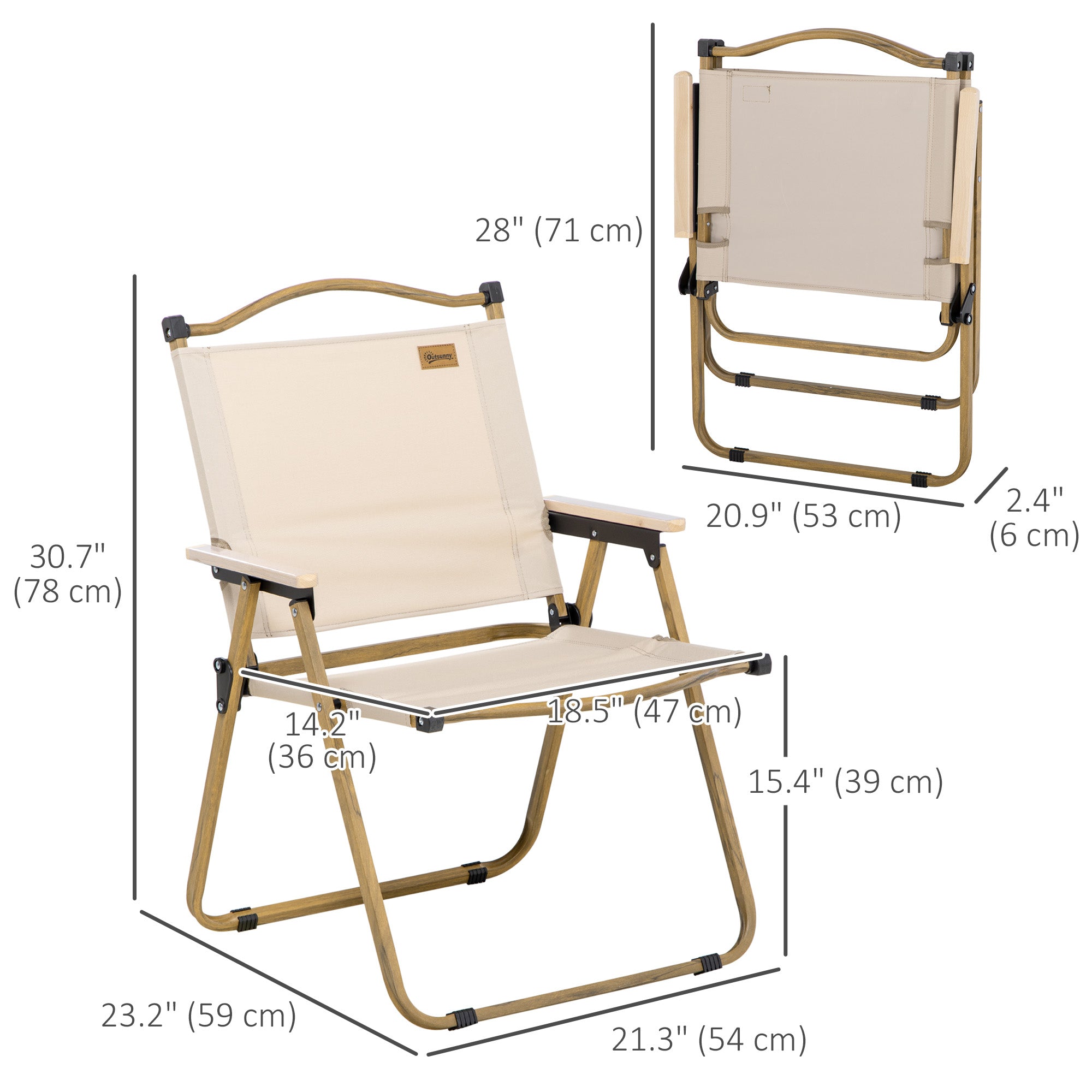 Outsunny Camping Chair, Lightweight Folding Chair, Portable Armchair, Excellent for Festivals, Fishing, Beach and Hiking, Khaki