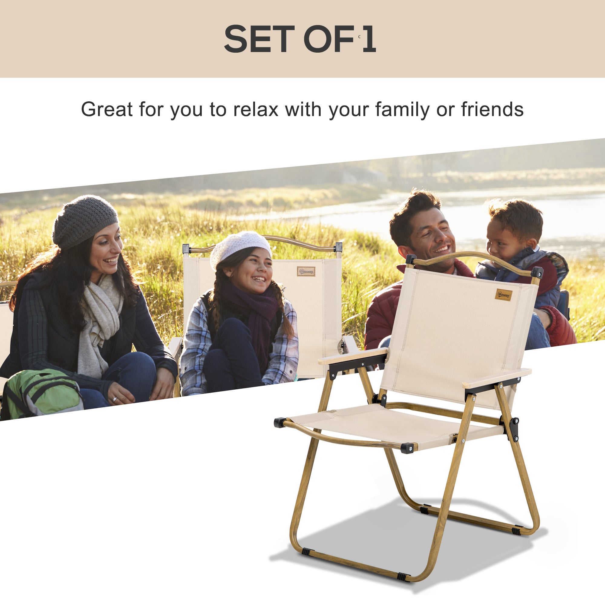 Outsunny Camping Chair, Lightweight Folding Chair, Portable Armchair, Excellent for Festivals, Fishing, Beach and Hiking, Khaki