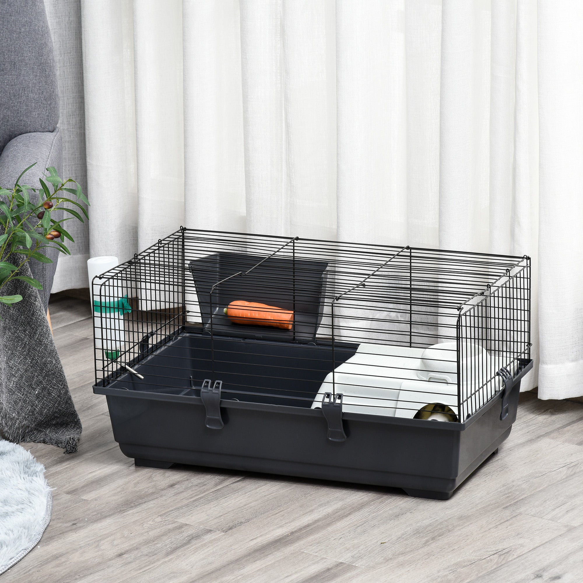 PawHut Two-Story Small Animal Cage Removable from Stand, Guinea Pig Cage, Hedgehog Cage, Chinchilla Cage, Ferret, with Shelf & Wheels, Pet Habitat, 33" x 18.5" x 35", Charcoal Gray