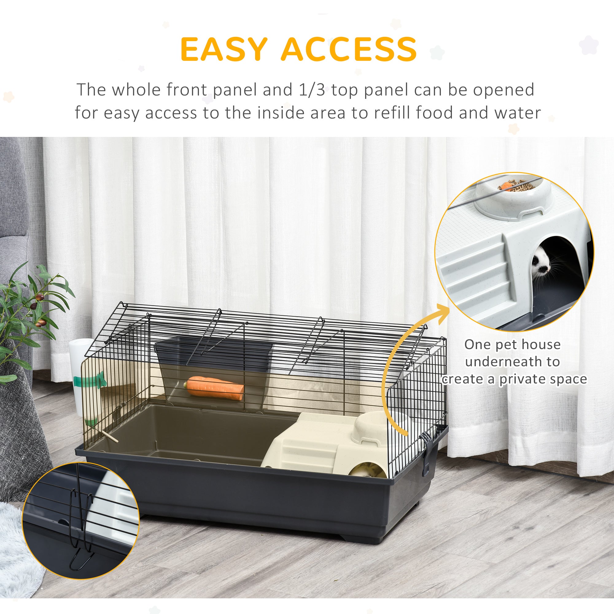 PawHut Two-Story Small Animal Cage Removable from Stand, Guinea Pig Cage, Hedgehog Cage, Chinchilla Cage, Ferret, with Shelf & Wheels, Pet Habitat, 33" x 18.5" x 35", Charcoal Gray