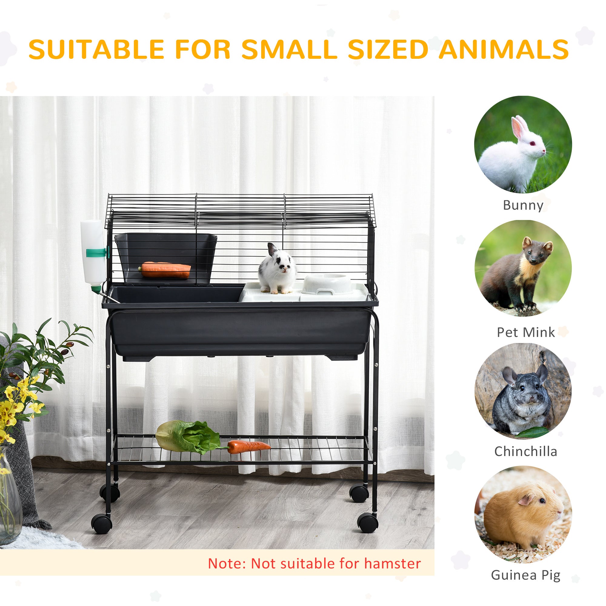 PawHut Two-Story Small Animal Cage Removable from Stand, Guinea Pig Cage, Hedgehog Cage, Chinchilla Cage, Ferret, with Shelf & Wheels, Pet Habitat, 33" x 18.5" x 35", Charcoal Gray
