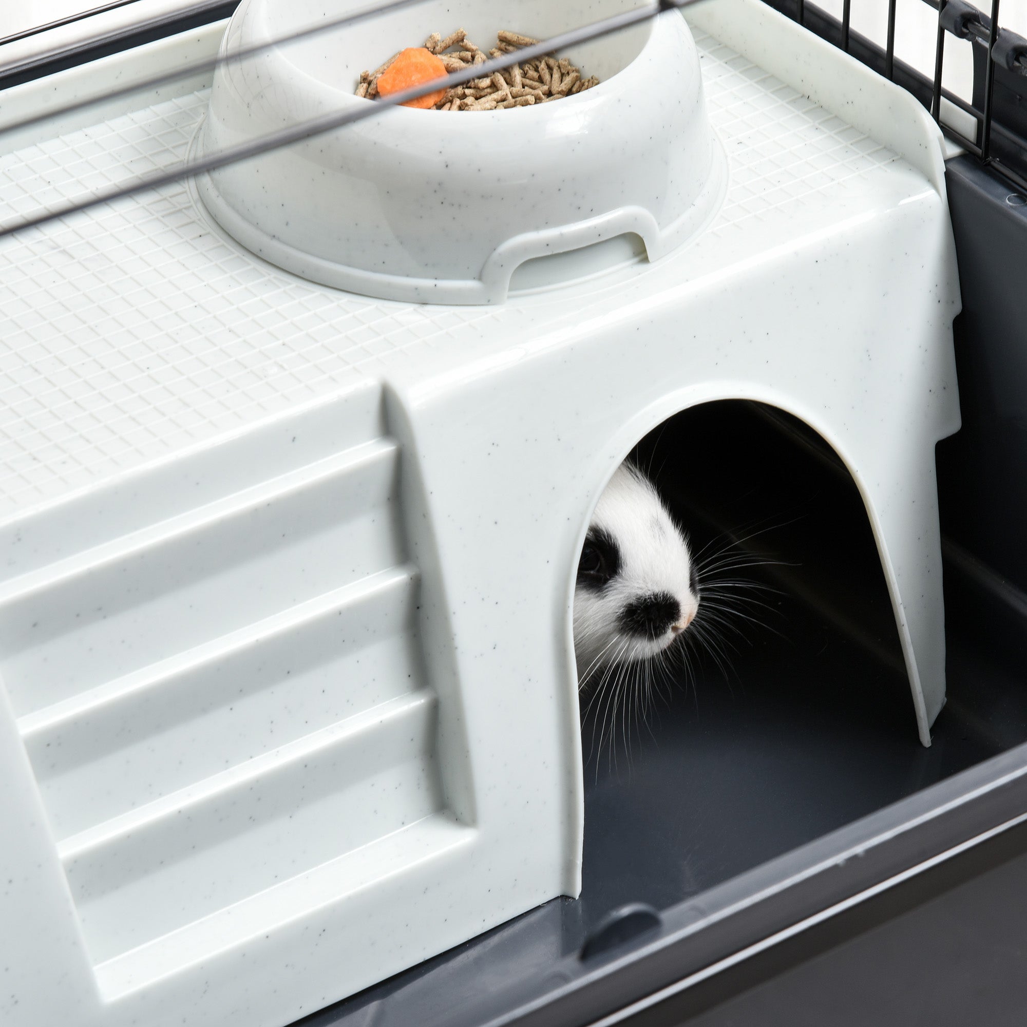 PawHut Two-Story Small Animal Cage Removable from Stand, Guinea Pig Cage, Hedgehog Cage, Chinchilla Cage, Ferret, with Shelf & Wheels, Pet Habitat, 33" x 18.5" x 35", Charcoal Gray