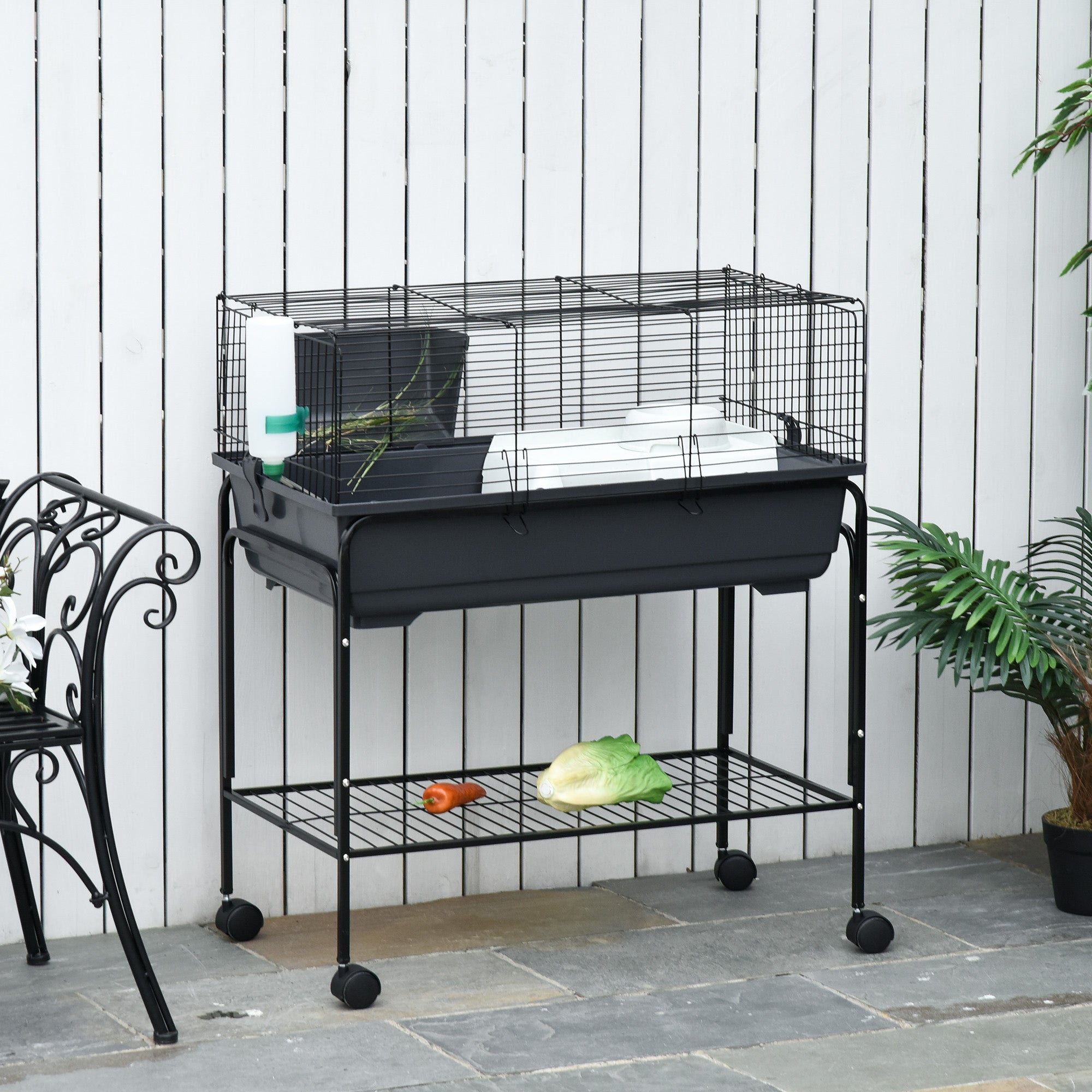 PawHut Two-Story Small Animal Cage Removable from Stand, Guinea Pig Cage, Hedgehog Cage, Chinchilla Cage, Ferret, with Shelf & Wheels, Pet Habitat, 33" x 18.5" x 35", Charcoal Gray