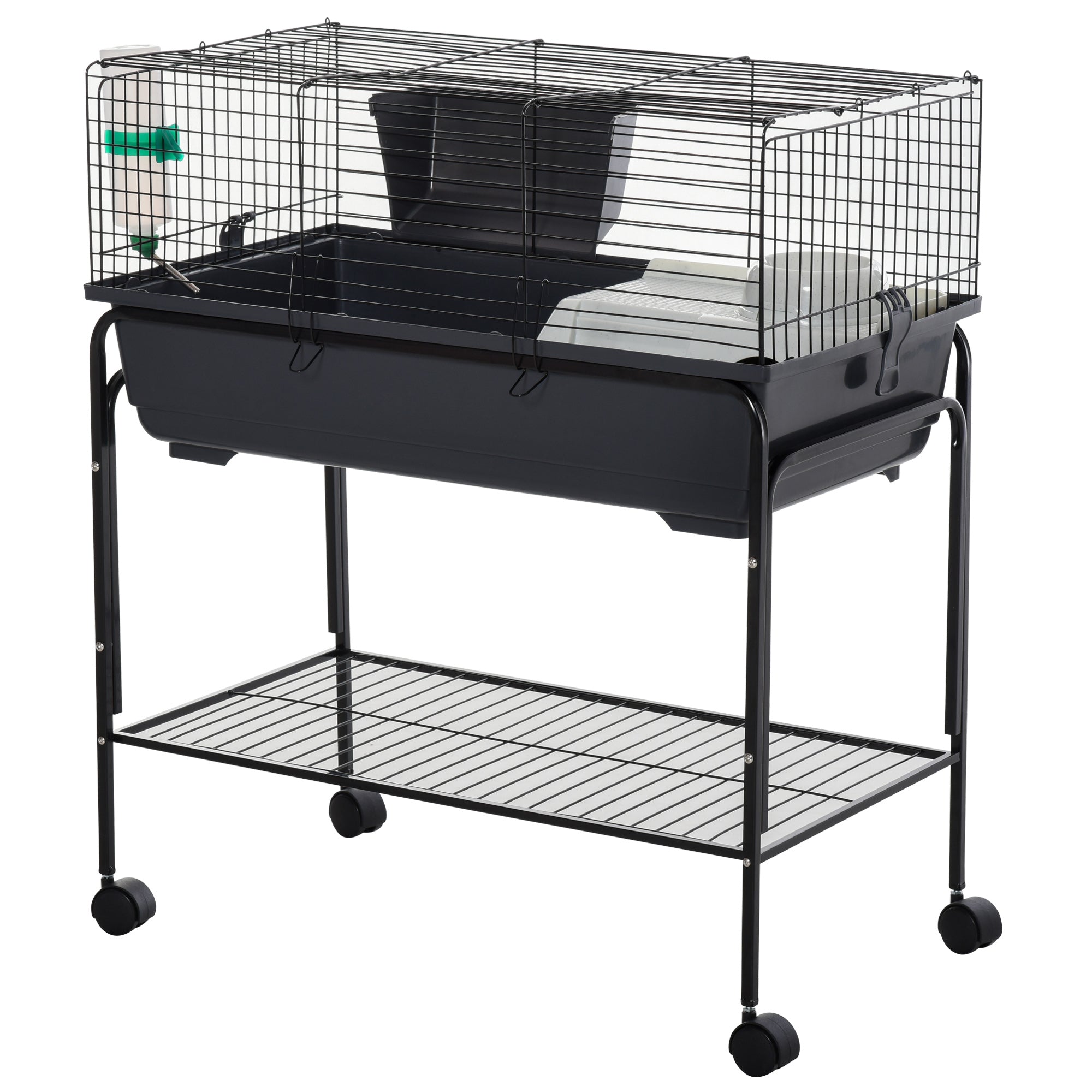 PawHut Two-Story Small Animal Cage Removable from Stand, Guinea Pig Cage, Hedgehog Cage, Chinchilla Cage, Ferret, with Shelf & Wheels, Pet Habitat, 33" x 18.5" x 35", Charcoal Gray