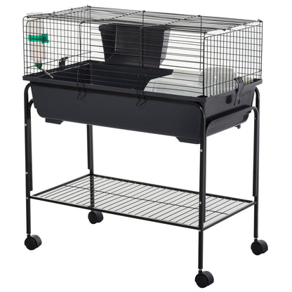 PawHut Two-Story Small Animal Cage Removable from Stand, Guinea Pig Cage, Hedgehog Cage, Chinchilla Cage, Ferret, with Shelf & Wheels, Pet Habitat, 33" x 18.5" x 35", Charcoal Gray