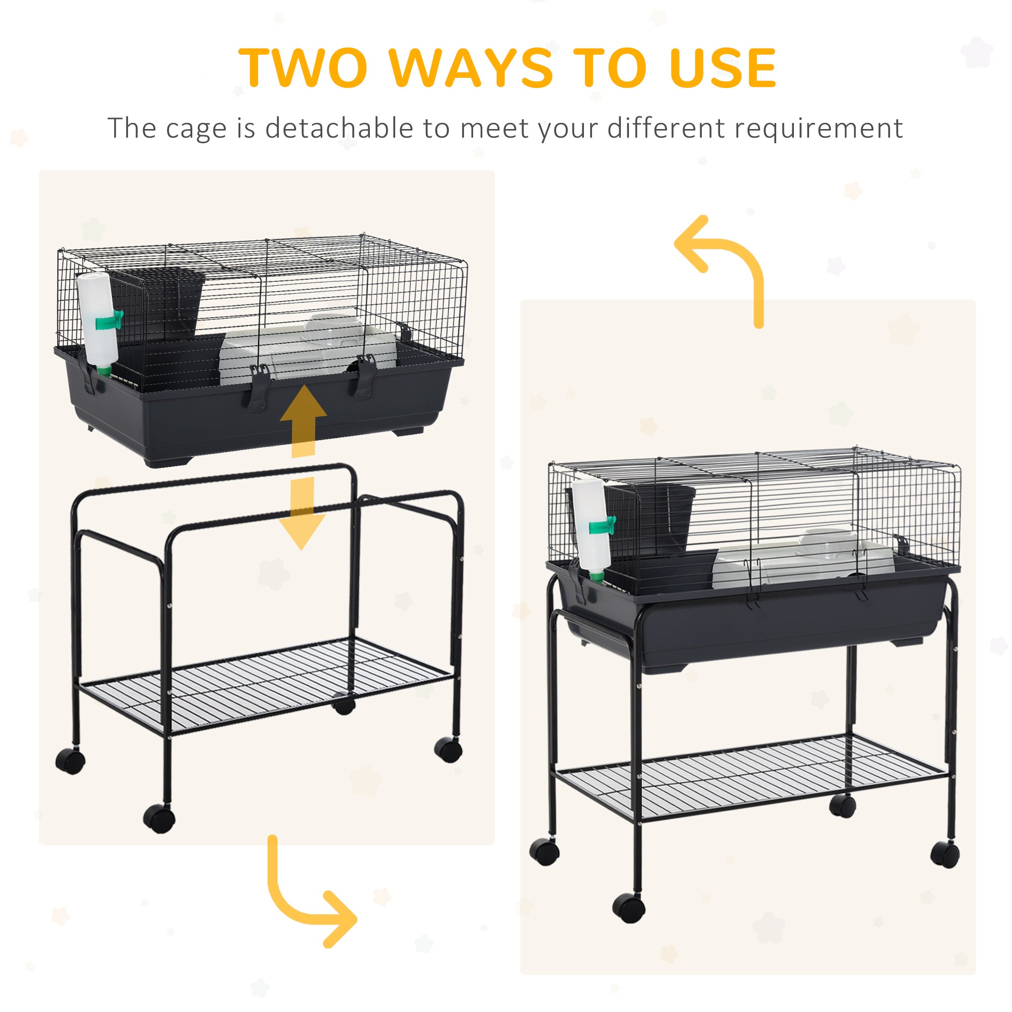 PawHut Two-Story Small Animal Cage Removable from Stand, Guinea Pig Cage, Hedgehog Cage, Chinchilla Cage, Ferret, with Shelf & Wheels, Pet Habitat, 33" x 18.5" x 35", Charcoal Gray