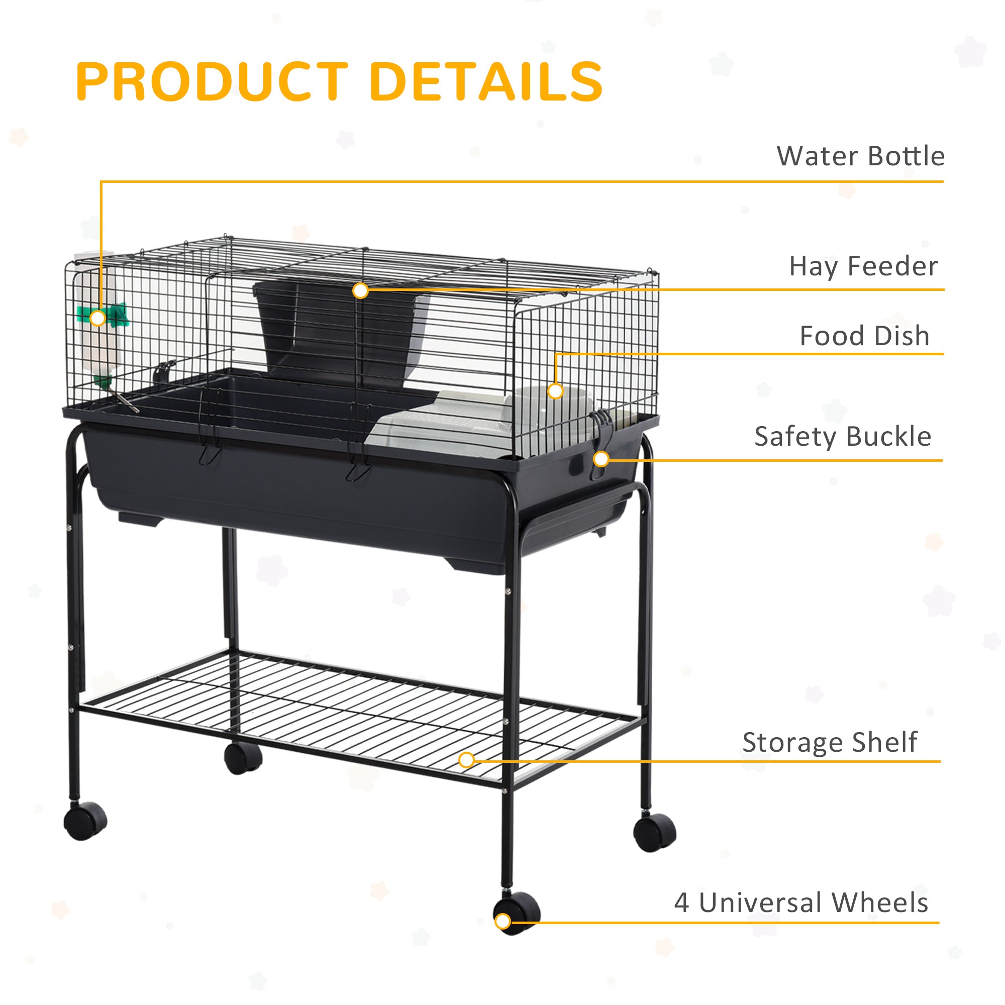 PawHut Two-Story Small Animal Cage Removable from Stand, Guinea Pig Cage, Hedgehog Cage, Chinchilla Cage, Ferret, with Shelf & Wheels, Pet Habitat, 33" x 18.5" x 35", Charcoal Gray