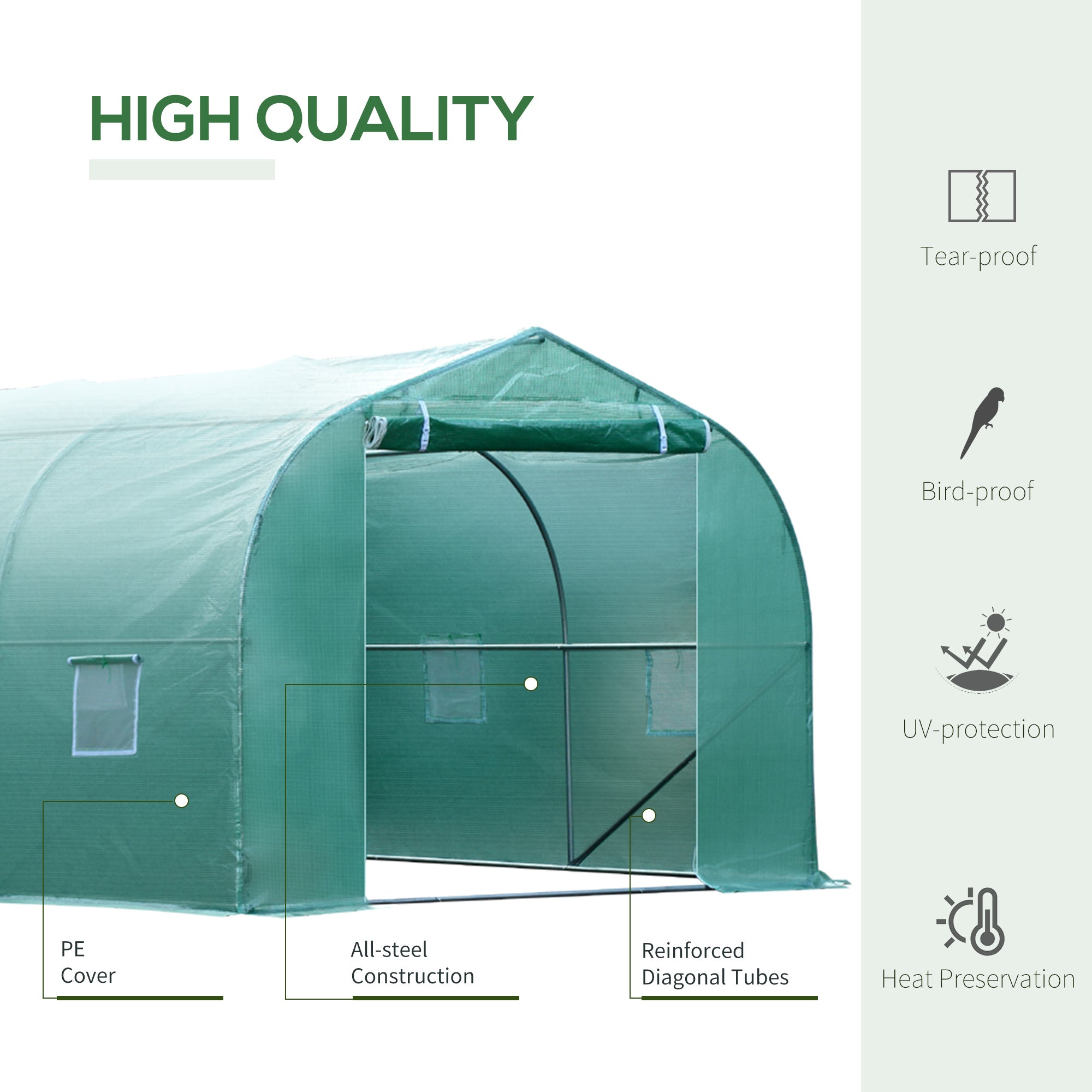 Outsunny 26' x 10' x 7' Large Steeple Walk-in Greenhouse Outdoor Garden Plant Seed Tunnel Grow Tent Steel Frame, Green