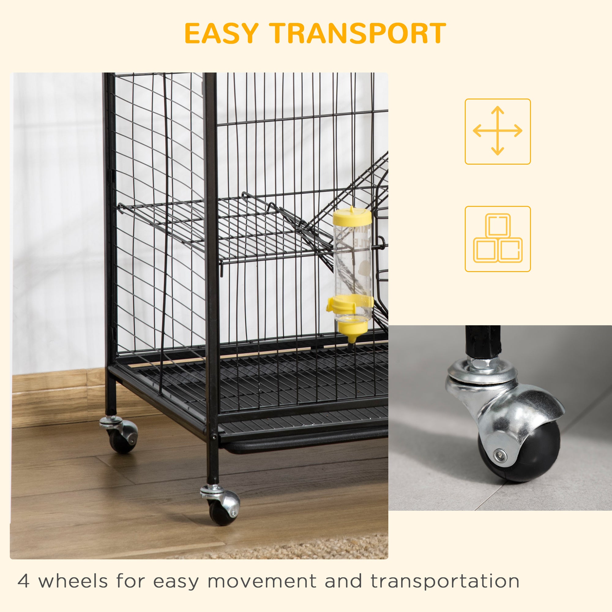 PawHut 36.6"H Metal Ferret Cage Small Animal Cage with Wheels, Metal Fet Fence Playpen for Rabbit Chinchilla with Doors, Platforms, Ramps, Sliding Tray
