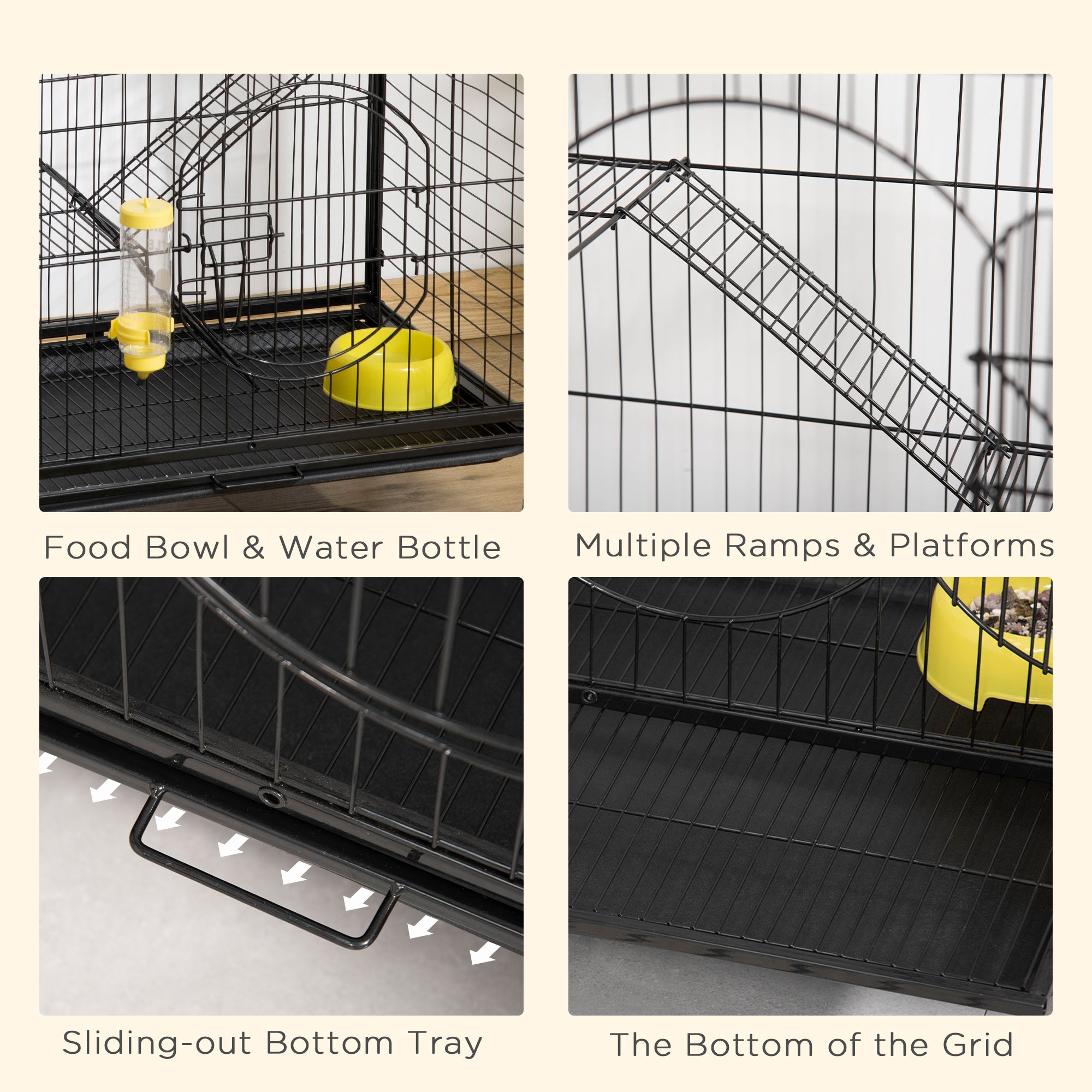 PawHut 36.6"H Metal Ferret Cage Small Animal Cage with Wheels, Metal Fet Fence Playpen for Rabbit Chinchilla with Doors, Platforms, Ramps, Sliding Tray