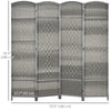 HOMCOM 4 Panels Room Divider, 6 Ft Tall Indoor Portable Folding Privacy Screens, Handwoven Freestanding Partition Wall Divider for Home Office, Gradient Grey