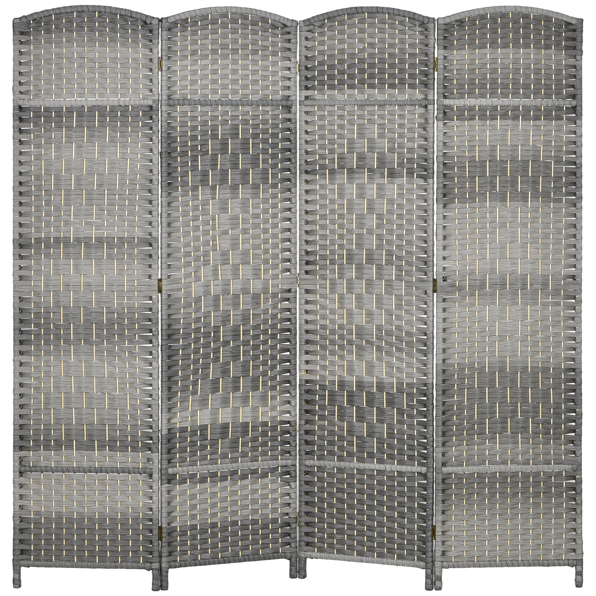 HOMCOM 4 Panels Room Divider, 6 Ft Tall Indoor Portable Folding Privacy Screens, Handwoven Freestanding Partition Wall Divider for Home Office, Gradient Grey