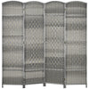 HOMCOM 4 Panels Room Divider, 6 Ft Tall Indoor Portable Folding Privacy Screens, Handwoven Freestanding Partition Wall Divider for Home Office, Gradient Grey
