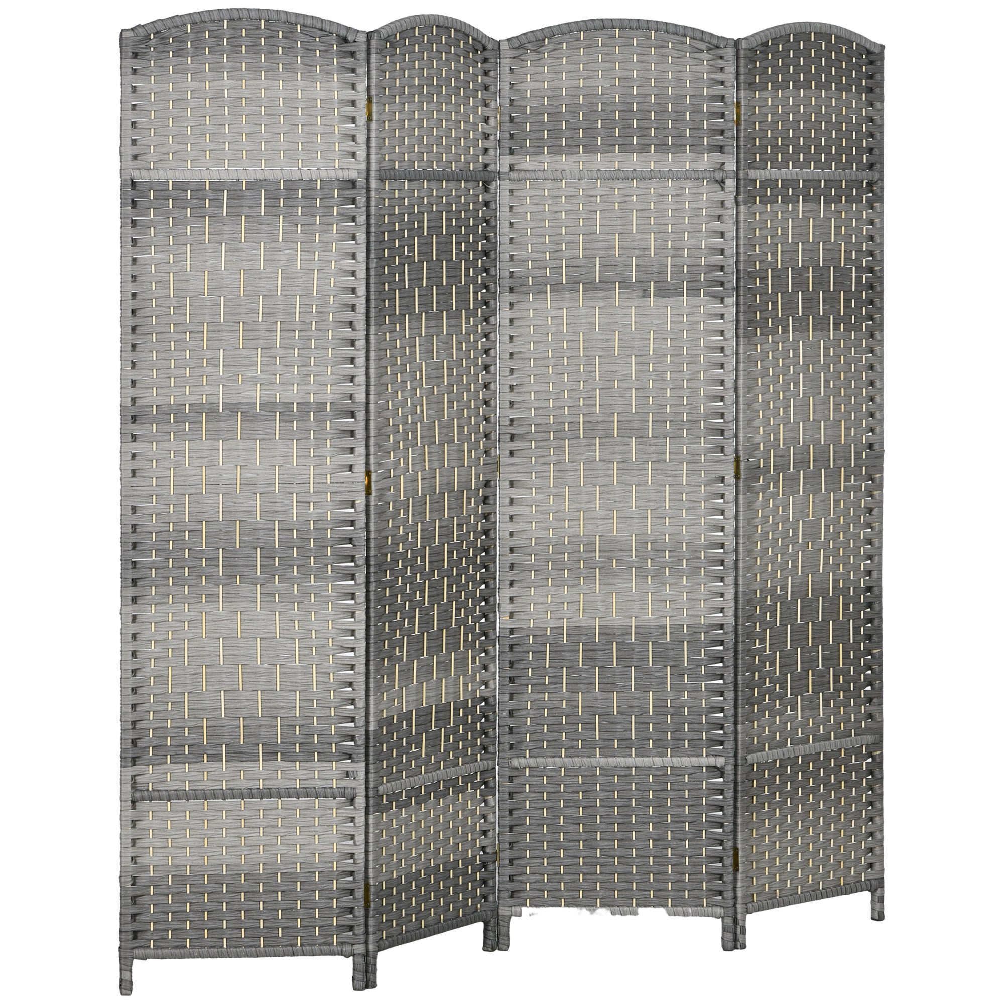 HOMCOM 4 Panels Room Divider, 6 Ft Tall Indoor Portable Folding Privacy Screens, Handwoven Freestanding Partition Wall Divider for Home Office, Gradient Grey