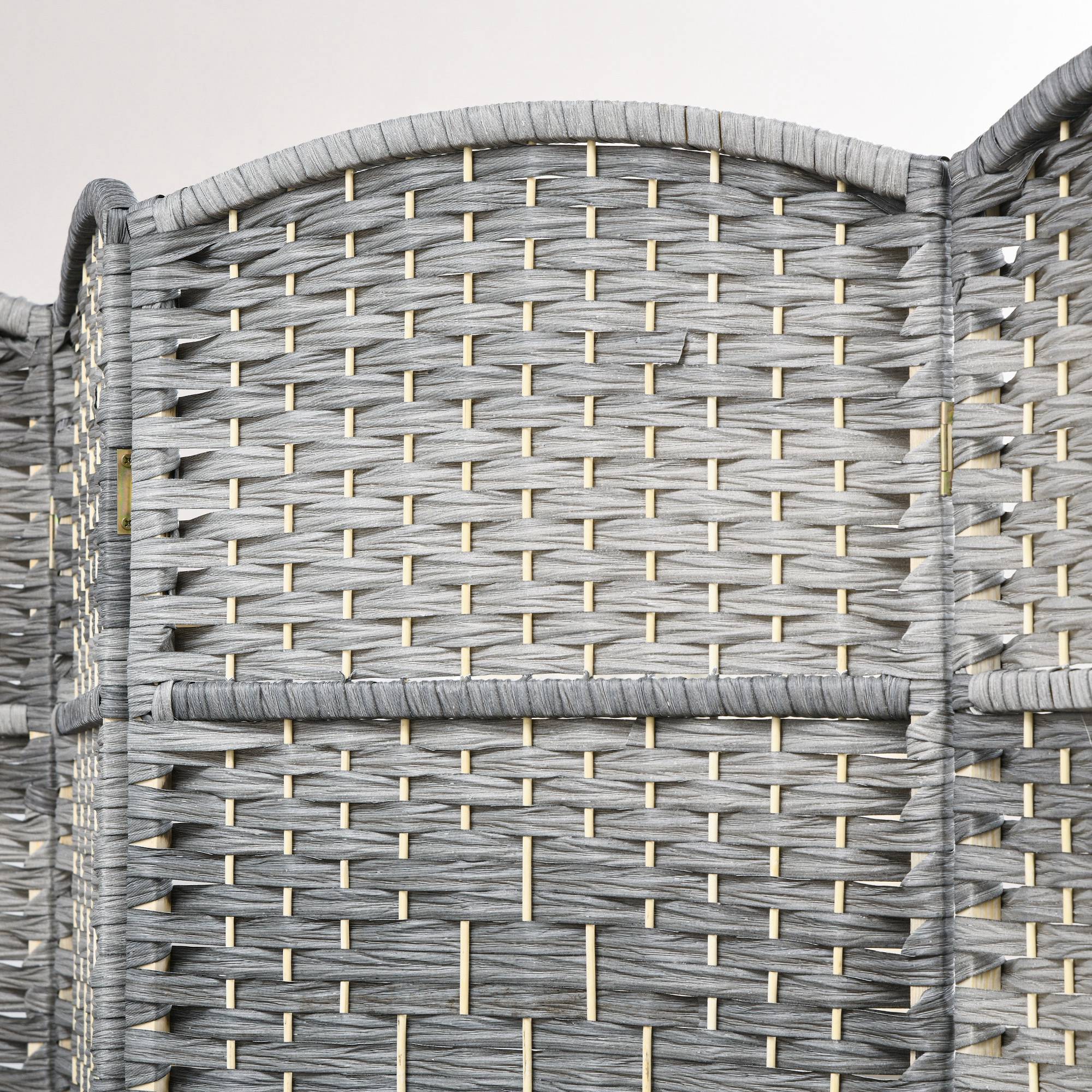 HOMCOM 4 Panels Room Divider, 6 Ft Tall Indoor Portable Folding Privacy Screens, Handwoven Freestanding Partition Wall Divider for Home Office, Gradient Grey