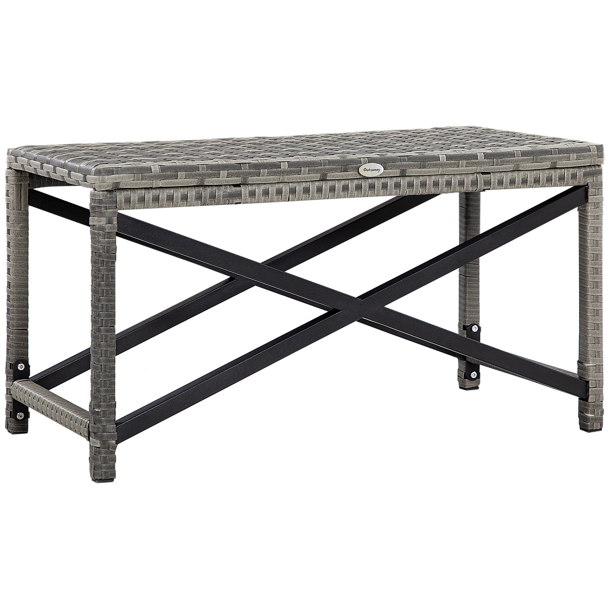 Outsunny Patio Wicker End Table, Outdoor PE Rattan Side Table, with Plastic Board Under the Full Woven Table Top for Patio, Garden, Balcony, Mixed Gray