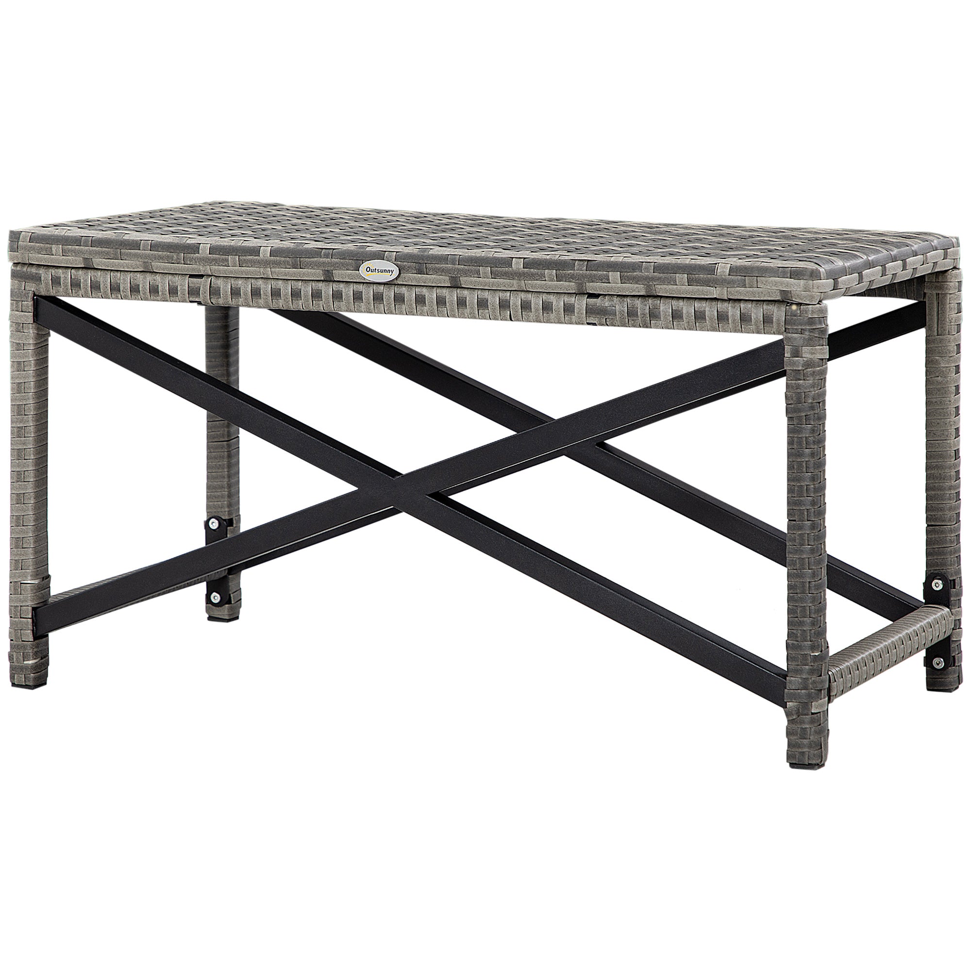 Outsunny Patio Wicker End Table, Outdoor PE Rattan Side Table, with Plastic Board Under the Full Woven Table Top for Patio, Garden, Balcony, Mixed Gray