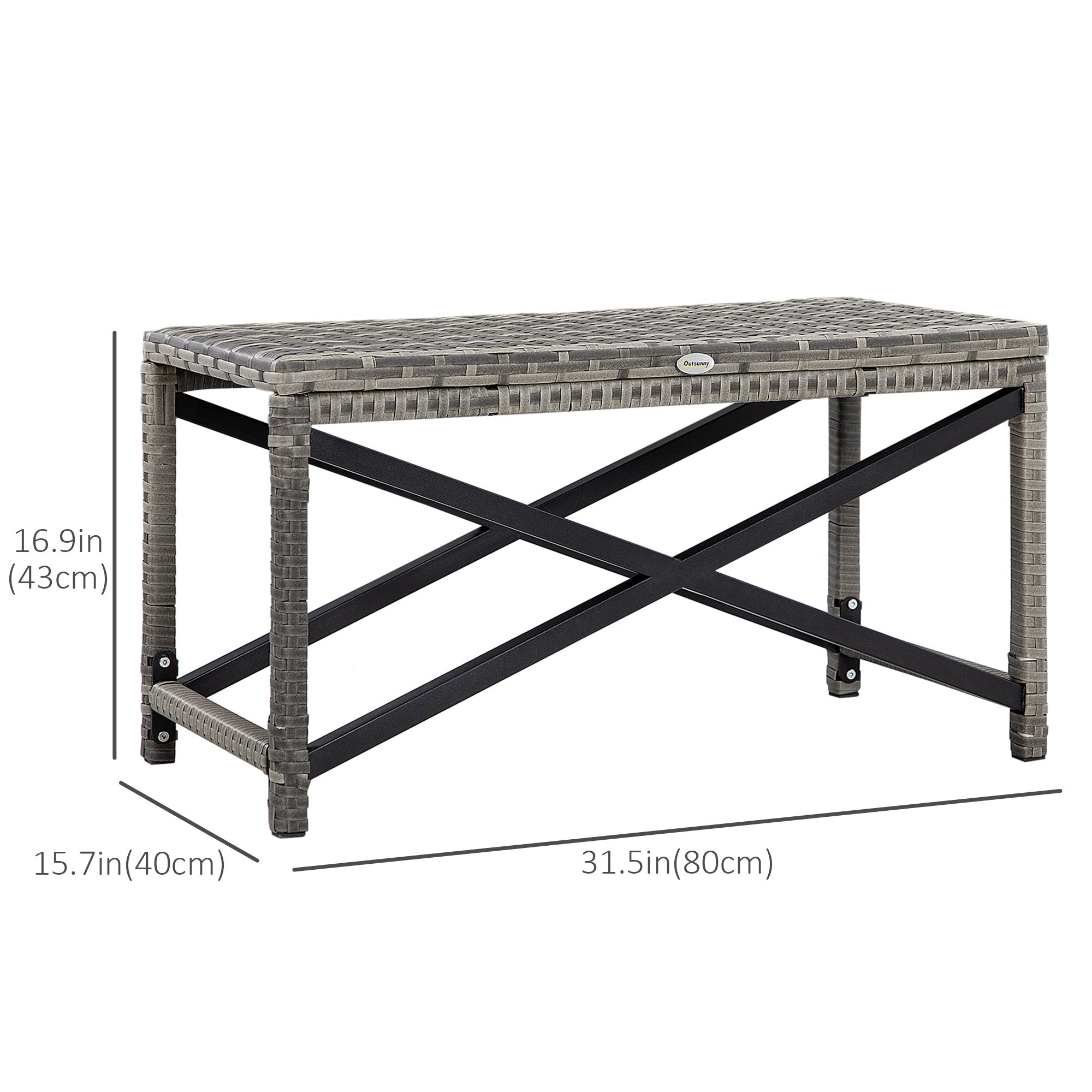 Outsunny Patio Wicker End Table, Outdoor PE Rattan Side Table, with Plastic Board Under the Full Woven Table Top for Patio, Garden, Balcony, Mixed Gray
