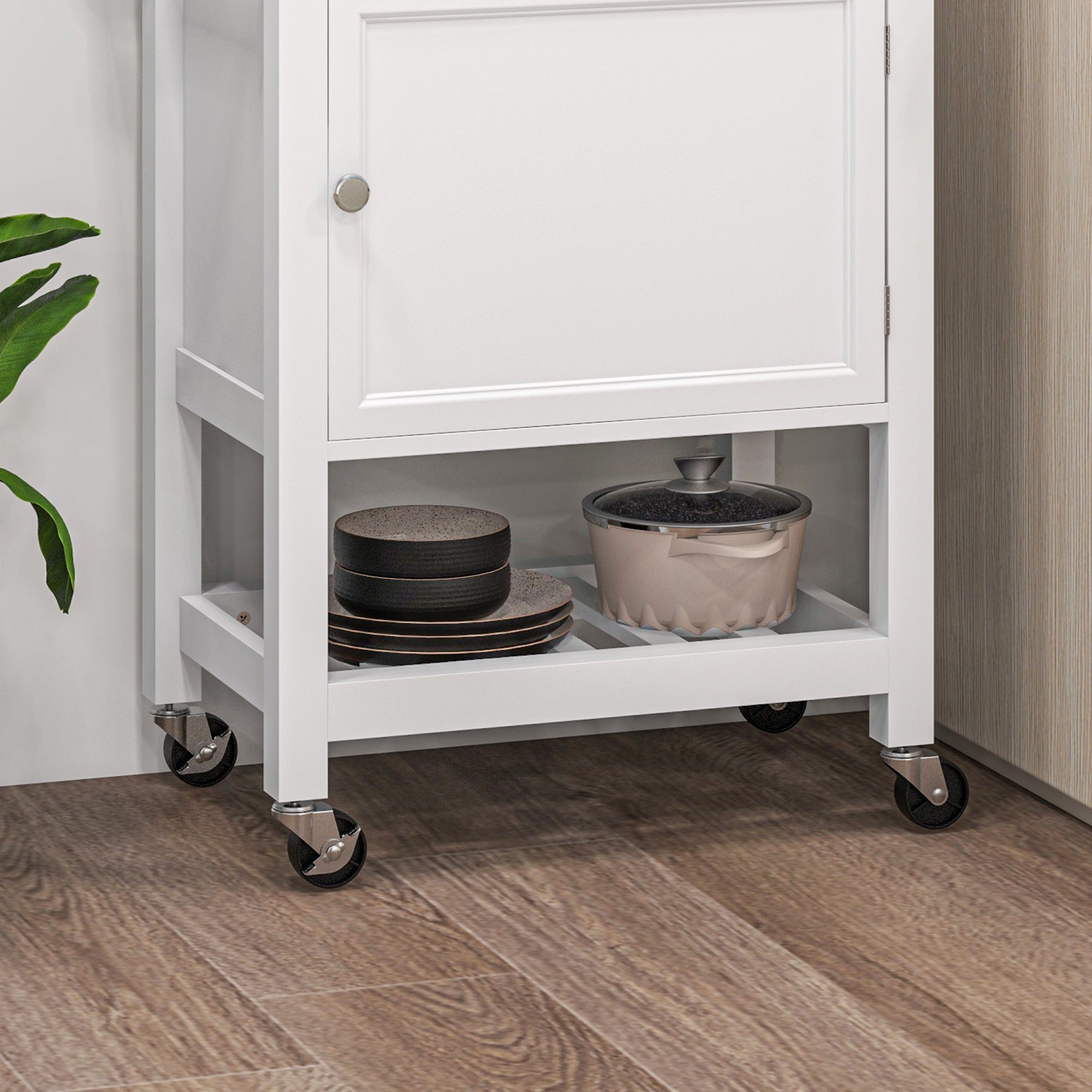 HOMCOM Rolling Kitchen Island Cart with Wood Top, Butcher Block Kitchen Cart on Wheels with Drawer, Storage Cabinet and Towel Rack, White