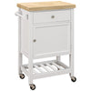 HOMCOM Rolling Kitchen Island Cart with Wood Top, Butcher Block Kitchen Cart on Wheels with Drawer, Storage Cabinet and Towel Rack, White