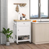 HOMCOM Rolling Kitchen Island Cart with Wood Top, Butcher Block Kitchen Cart on Wheels with Drawer, Storage Cabinet and Towel Rack, White