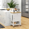 HOMCOM Rolling Kitchen Island Cart with Wood Top, Butcher Block Kitchen Cart on Wheels with Drawer, Storage Cabinet and Towel Rack, White