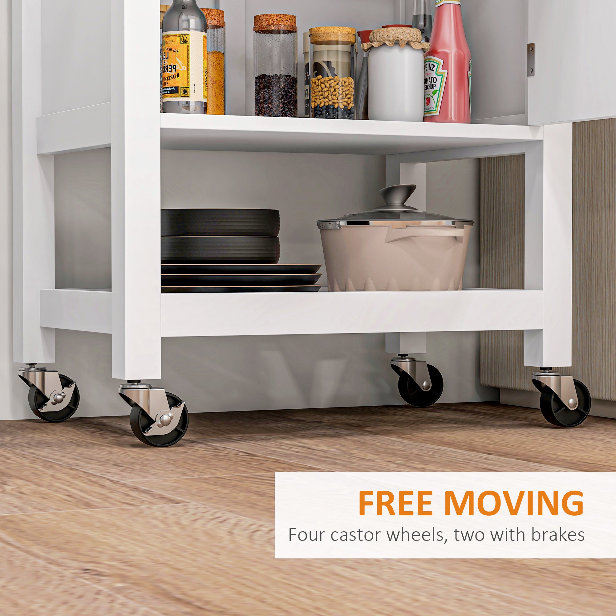 HOMCOM Rolling Kitchen Island Cart with Wood Top, Butcher Block Kitchen Cart on Wheels with Drawer, Storage Cabinet and Towel Rack, White