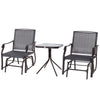 Outsunny 3 Piece Patio Glider Set, Outdoor Gliders with Glass Top Table, Breathable Mesh Seat, or Garden, Country Yard, Porch, Grey