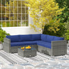 Outsunny 4 Pieces Garden Rattan Furniture Set, Wicker Patio Furniture Outdoor Conversation Set with Corner Sofa Loveseats Coffee Table Cushions for Backyard Pool, Navy Blue