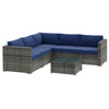 Outsunny 4 Pieces Garden Rattan Furniture Set, Wicker Patio Furniture Outdoor Conversation Set with Corner Sofa Loveseats Coffee Table Cushions for Backyard Pool, Navy Blue
