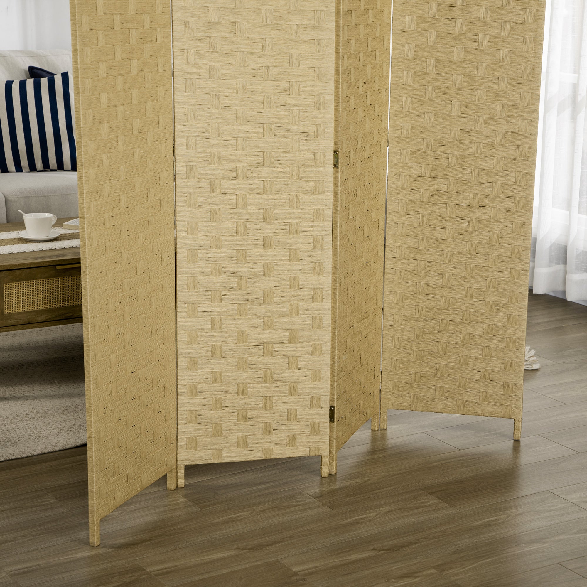 HOMCOM 5.6 Ft. Tall 4-Panel Room Divider, Paper Panel Freestanding Folding Privacy Screen Panels, Partition Wall Divider for Indoor Bedroom Office