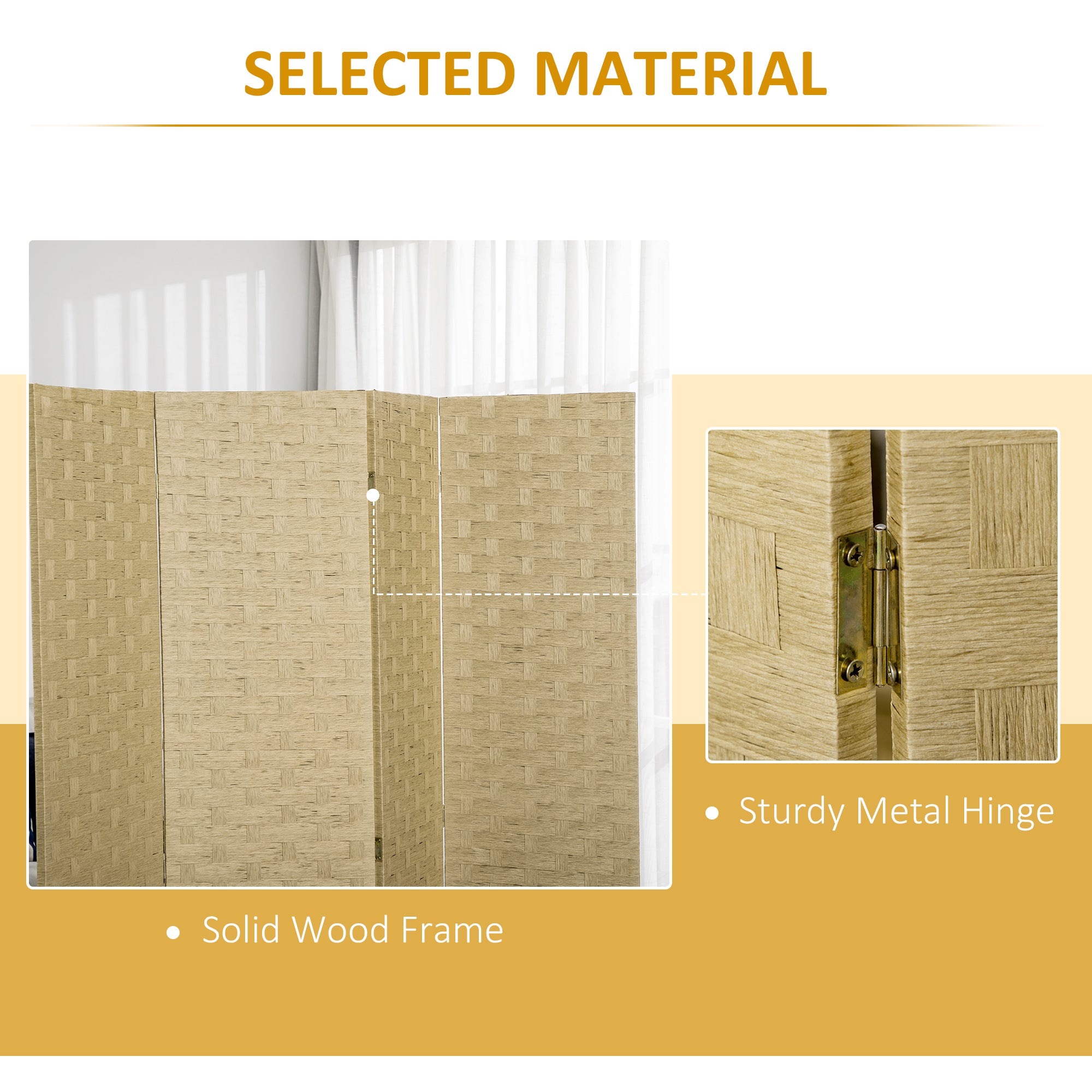 HOMCOM 5.6 Ft. Tall 4-Panel Room Divider, Paper Panel Freestanding Folding Privacy Screen Panels, Partition Wall Divider for Indoor Bedroom Office