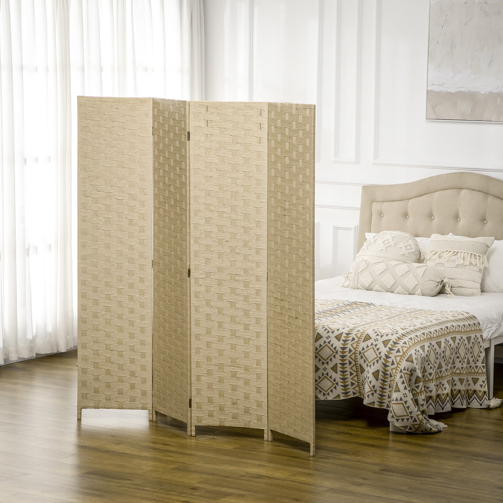 HOMCOM 5.6 Ft. Tall 4-Panel Room Divider, Paper Panel Freestanding Folding Privacy Screen Panels, Partition Wall Divider for Indoor Bedroom Office
