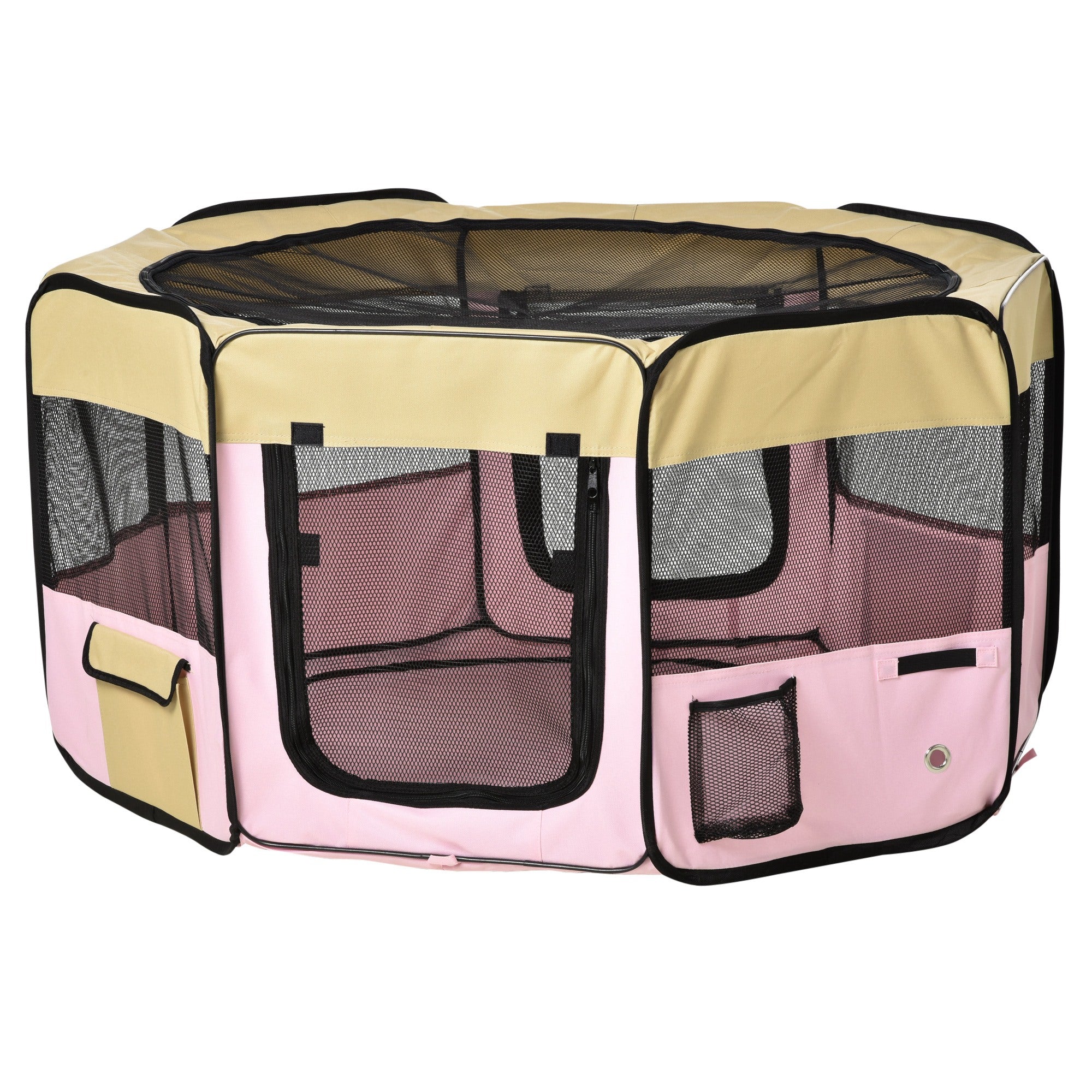 PawHut Fabric Pet Dog Cat Puppy Playpen, Rabbit Guinea Pig Play Pen Portable Foldable, Hexagon, M