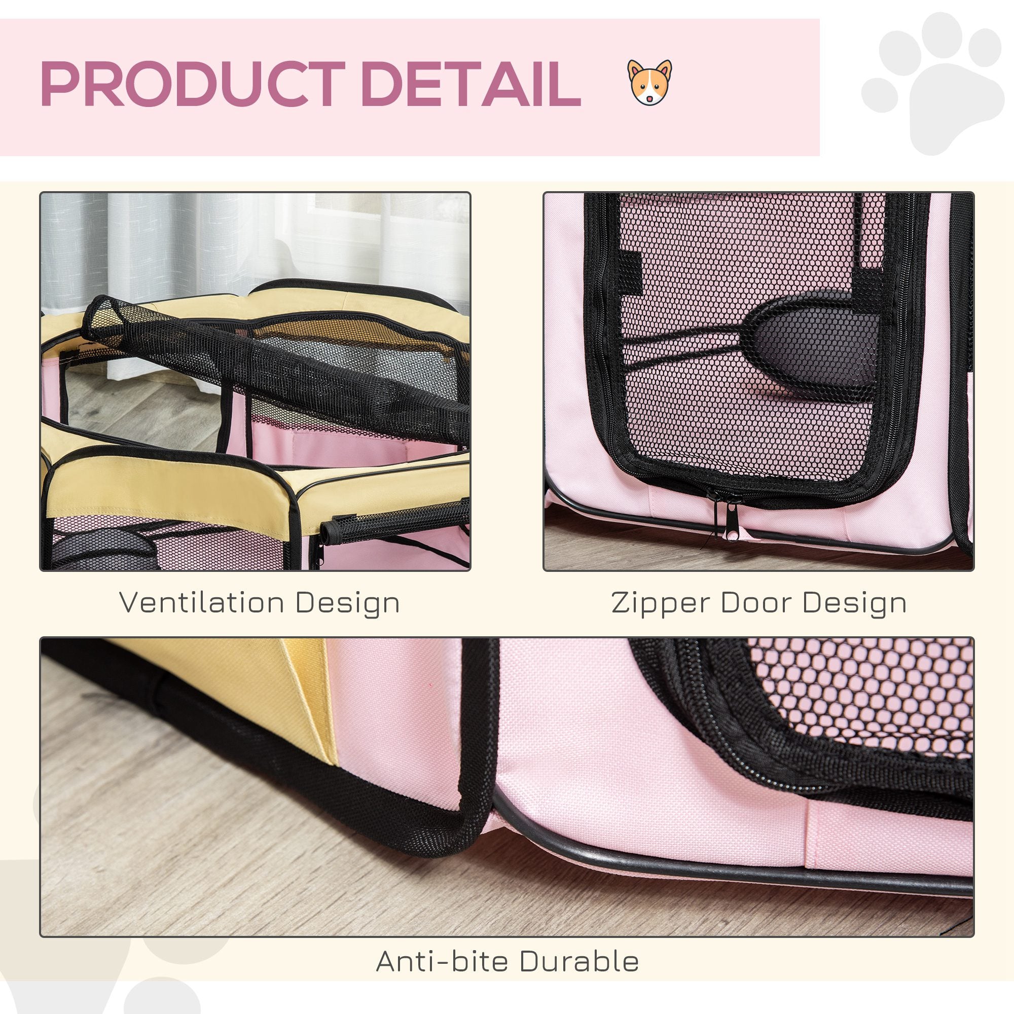 PawHut Fabric Pet Dog Cat Puppy Playpen, Rabbit Guinea Pig Play Pen Portable Foldable, Hexagon, M