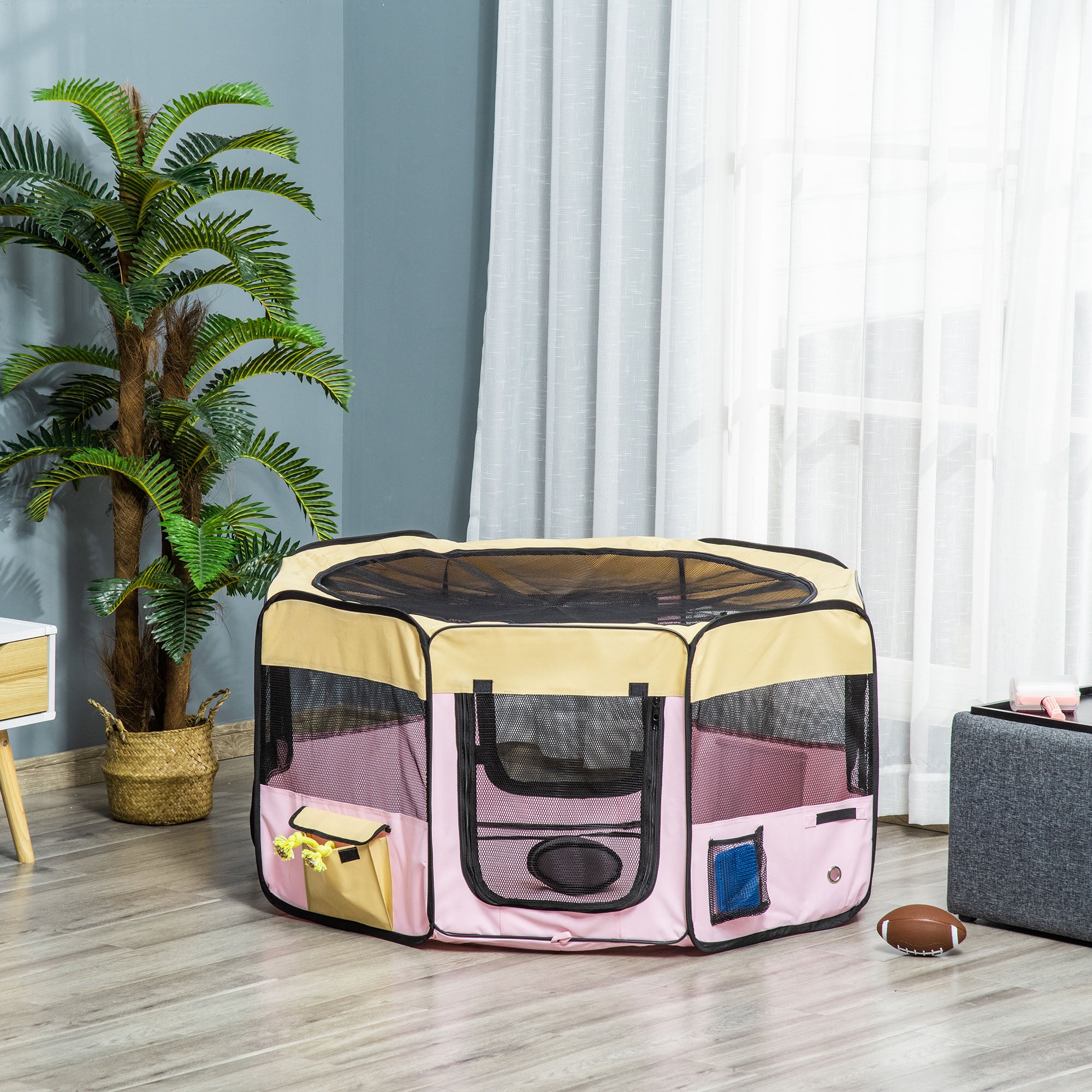 PawHut Fabric Pet Dog Cat Puppy Playpen, Rabbit Guinea Pig Play Pen Portable Foldable, Hexagon, M